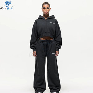 Women Casual Regular Solid Printed Hoodie Trouser Set Cotton Fleece Tracksuit Custom Logo Eco-Friendly Breathable Plus Size - Product Image 6
