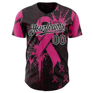 Camiseta de Béisbol Personalizada Unisex para Adultos, con Lazo Rosa para la Concientización sobre el Cáncer de Mama, Impresión Sublimada, Uniforme de Equipo, 100% Poliéster Transpirable - Product Image 1