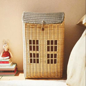 House-shaped <b>storage</b> <b>basket</b> made from natural rattan, toy <b>storage</b> <b>basket</b> for children. - Product Image 1