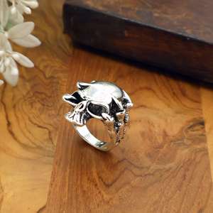 Anillo de calavera de latón estilo retro punk para hombre |   Joyería Gótica de Esqueletos para Motociclistas al por Mayor |   Anillo de Metal Pesado con Cabeza de Fantasma - Product Image 1