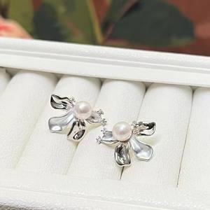 Boucles d'oreilles en perles d'eau douce de haute qualité, design papillon et fleur en argent, 6-7 pouces, collection Lac de Shanxia - Product Image 3