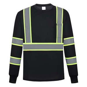 เสื้อทำงานสะท้อนแสงสำหรับผู้ชาย โพลีเอสเตอร์ สไตล์เสื้อกั๊ก สีดำลายแถบสีเหลือง - Product Image 4