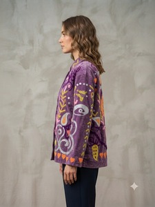 Veste en velours violet de luxe pour femme, broderie florale colorée faite à la main, style bohème ethnique, manteau de mode en gros pour boutique - Product Image 3