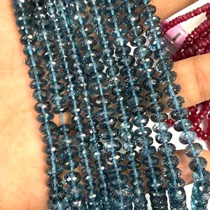 Cuentas facetadas de topacio azul de Londres 100% natural, 5x6 mm, 13 pulgadas, certificado CMA, piedra de nacimiento de diciembre, para fabricación de joyas. - Product Image 1
