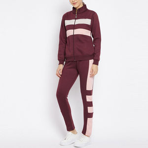 Custom <b>Women</b> Tracksuit Set Maroon Striped Zip Up Jacket Joggers <b>Sweat</b> <b>pant</b> Athletic Apparel Wholesale - Product Image 3