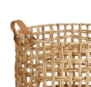 Panier rustique en jacinthe d'eau tressé à la main ajouré, panier de rangement polyvalent avec poignées en cuir, artisanat écologique - Product Image 3