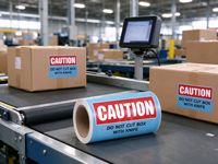 Vorsicht: Schneiden Sie die Box nicht mit einem Messer ab! Warnetikettenrolle, selbstklebende rechteckige Versandetiketten aus Papier, Direktlieferung ab Werk