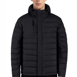 Wholesale Mens Black Matte Hooded <b>Puffer</b> <b>Jacket</b> Windproof Water Resistant Sporty Quilted Coat Full Zip Cold Weather Outwear - Product Image 1