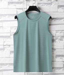 Camiseta sin mangas de punto liso teñido de seda helada para hombre, chaleco deportivo fino y transpirable de verano, camisetas de secado rápido - Product Image 2