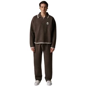 Suéter Polo de Punto para Hombre, Color Marrón, Manga Larga, Textura Suave, Cuello con Botones, Estilo Casual para Invierno, Mezcla de Algodón - Product Image 6