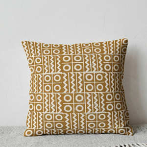 Housse de coussin décorative à motif géométrique tribal marron imprimé à la main, style global, 18 × 18 pouces - Product Image 5