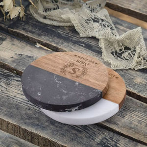 Sous-verres ronds en bois pour la maison et le bureau, en arbre d'acacia et marbre, pour la décoration de table - Product Image 2