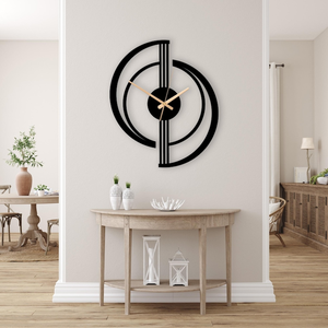 Horloge murale moderne en métal noir, design géométrique abstrait, horloge décorative pour salon, bureau à domicile, chambre à coucher, contemporaine - Product Image 4