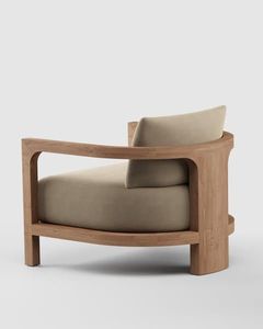 Fauteuil d'appoint en bois massif avec dossier incurvé de luxe, coussin épais et assise profonde pour véranda ou salon - Product Image 2