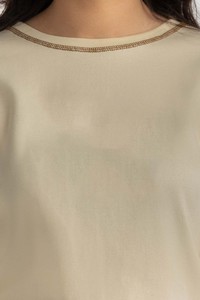 Nueva Llegada, Camisetas para Mujer Más Vendidas, Camiseta Personalizada para Mujer, Corte Holgado, Manga Larga, Cuello Redondo con Costuras Marrones, Suministro OEM - Product Image 5