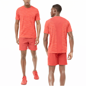 T-shirt et short de sport rouge corail personnalisés, vêtements de sport respirants pour l'entraînement, vêtements de fitness de haute qualité, vente en gros - Product Image 1