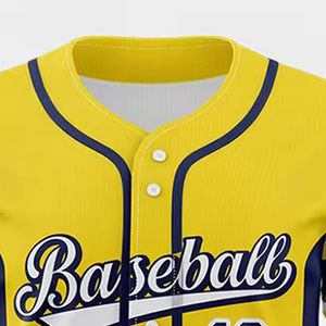 Maillot de baseball jaune marine à manches courtes, boutonné sur le devant, imprimé par sublimation, respirant, coupe classique, unisexe adulte, toutes saisons - Product Image 5