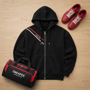 Custom Black <b>Full</b> <b>Zip</b> Hoodie Diagonal Stripe Detail Oversized Streetwear Hooded <b>Sweatshirt</b> - Product Image 5