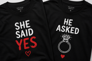 Camisetas de Algodón Tejidas Personalizadas para Parejas, con Estampado Frontal, Él Pedió Mano, Ella Dijo Sí, Regalo de Boda para Propuesta de Matrimonio - Product Image 4