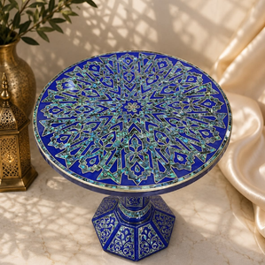 Mesa de centro octogonal con incrustaciones geométricas de estrellas en nácar, disponible a precios de mayorista. - Product Image 6