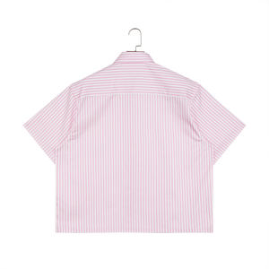 Camisa Casual Holgada con Botones, Azul a Rayas, Corta, de Corte Cuadrado, Versión Ancha, de Manga Corta para Verano - Product Image 2