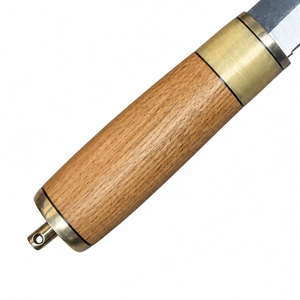 Natural Brown Wooden Handle Curved Utility Knife with Silver Cutting Edge Gold Metal Collar and Loop End for <b>Outdoor</b> Tasks Use - Product Image 4