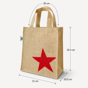 Sac cadeau en jute personnalisé pour Noël, imprimé étoiles dorées en lurex, réutilisable, 21x25.5x10.5cm, vente en gros, fabricant OEM, marque privée, B2B - Product Image 2