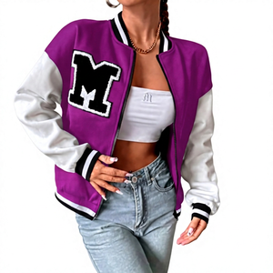 Black White Varsity <b>Jacket</b> <b>with</b> Embroidered M Logo Zipper Front Unisex Preppy Style Regular Fit Polyester <b>Fleece</b> <b>Lining</b> Winter - Product Image 2