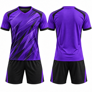 Ensemble de maillots de football personnalisés pour hommes, rouge et noir, col en V, tissu respirant, kit uniforme de football avec short - Product Image 6