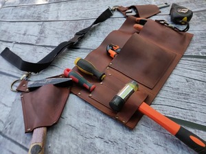 <b>Leather</b> Roll Up <b>Tool</b> Bag With Multiple Pockets For Screwdrivers And Wrenches - Product Image 2