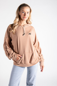 Sweat-shirt à capuche surdimensionné pour femme avec manches froncées, personnalisable, style streetwear décontracté, en molleton, fournisseur OEM de sweats à capuche pour femme - Product Image 4