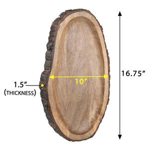 Plateau ovale en bois d'acacia naturel avec bords en écorce Grand plateau fait à la main pour servir du fromage, des gâteaux, des desserts et de la charcuterie - Product Image 4