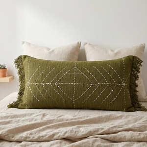 Housse de coussin lombaire brodée beige surdimensionnée, coussin d'appoint texturé pour lit, style contemporain pour la maison - Product Image 4