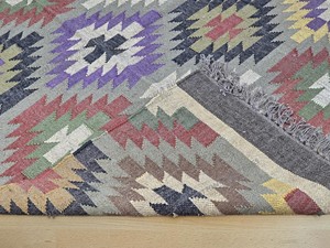 Tapis Kilim fait main à motif géométrique, tissage plat, laine acrylique, rectangulaire, pour salon, avec support en jute - Product Image 3