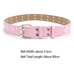 เข็มขัดหนัง PU สไตล์พังก์สำหรับเด็ก หัวเข็มขัดโลหะแบบสองรู สายรัดเอวเด็กชายเด็กหญิง สีดำ - Product Image 6