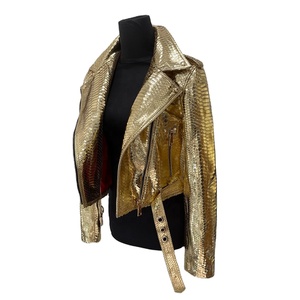 Phụ Nữ Của Mùa Đông Da Cừu Chính Hãng Da Biker Áo Khoác Vàng Nổi Mô Hình Động Vật Windproof Thoáng Khí Dây Kéo Vải Bán Buôn - Product Image 6