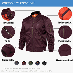 Blouson Bomber Homme 2026 avec Fermeture Éclair, Logo Personnalisé sur le Devant, Coupe-Vent, Respirant, Écologique – En Vente - Product Image 2