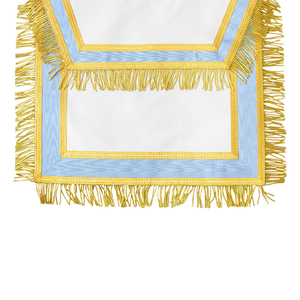 Delantal Masónico de Algodón Azul Claro, Forma Rectangular, con Flecos Dorados y Panel Central Blanco Bordado - Product Image 3