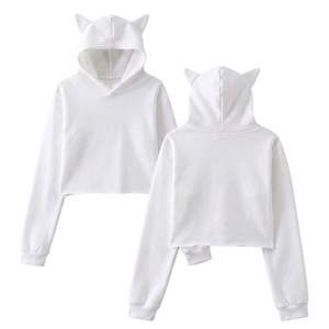 Sweat-shirt court à capuche rose pour femme avec oreilles de chat, tricoté, manches longues, couleurs unies, décontracté, pour l'hiver, vente en gros - Product Image 2