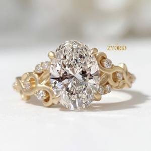 Stunning Trendy Oval Cut <b>Engagement</b> <b>Ring</b> <b>Nature</b> <b>Inspired</b> Design Lab Grown 14K White Gold Women's Wedding Anniversary Bridal - Product Image 4