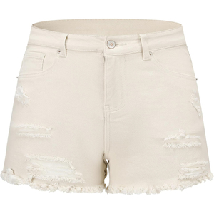 Shorts en jean déchirés taille haute pour femme, prix d'usine, bords effilochés, décontractés, été, coupe droite, en coton - Product Image 1