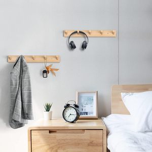 Handmade Solid Wood Wall Mounted Coat Rack with 5 Wooden <b>Peg</b> Hooks Entryway Hat Towel <b>Bag</b> Organizer Natural Finish set of 2 - Product Image 3