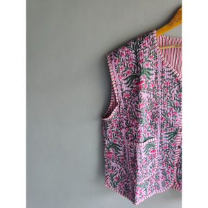 Chaleco bomber acolchado floral de algodón, reversible, transpirable, de manga corta para mujer, regalo para ella - Product Image 2