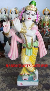 Hermosa Estatua de Lord Krishna de Mármol Blanco Puro, Hecha a Mano, con Diseño Tradicional, Duradera, para Decoración del Hogar - Product Image 2