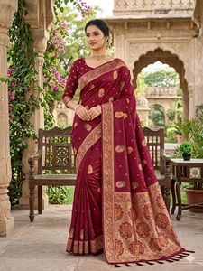 Silk <b>Saree</b> Gold Zari Woven Paisley Border, Ethnic Wear for Women - Product Image 4