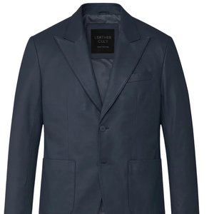Chaqueta Blazer de Cuero Genuino Azul Marino para Hombre, Estilo Casual Elegante, Cierre de un Solo Botón, Marca Leather Cult - Product Image 2