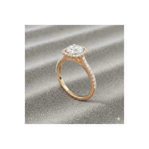 Bague de fiançailles Halo Pav Diamond avec contour coussin et or, design de luxe certifié - Product Image 1