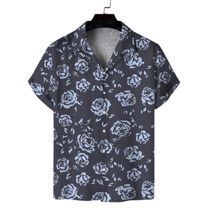 เสื้อเชิ้ตผู้ชายลายดอกไม้สีดำ แขนสั้น สไตล์ฮาวาย ผ้าโพลีเอสเตอร์/คอตตอน ระบายอากาศได้ดี ปกติดกระดุม สวมใส่สบายในฤดูร้อน - Product Image 3