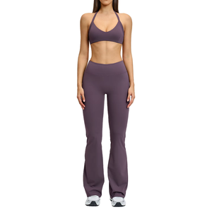 Ensemble 2 pièces pour femme : Leggings taille haute asymétriques (épaule dénudée) en Spandex/Nylon respirant, antibactérien et sans couture, idéal pour le yoga - Product Image 4