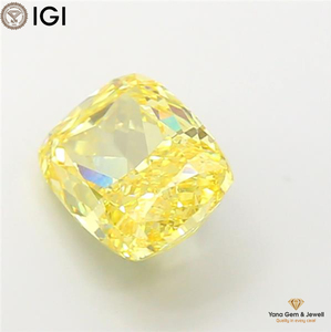 VVS2 Clarity Fancy Vivid Yellow Color IGI & for Certified CVD Lab Grown Diamond <b>Cushion</b> Shape 4.02 Carat Luxury Wedding Ring - Product Image 3